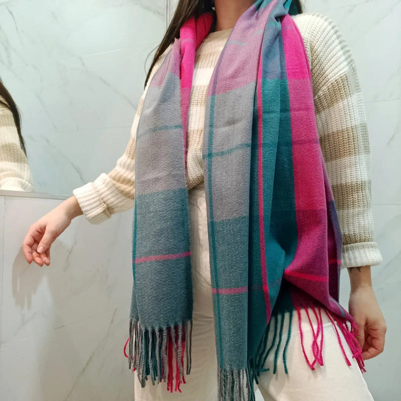 Pashmina Chalina Bufandas De Dama Afelpada Livianas Y Sauves Verde-rosa Rayas