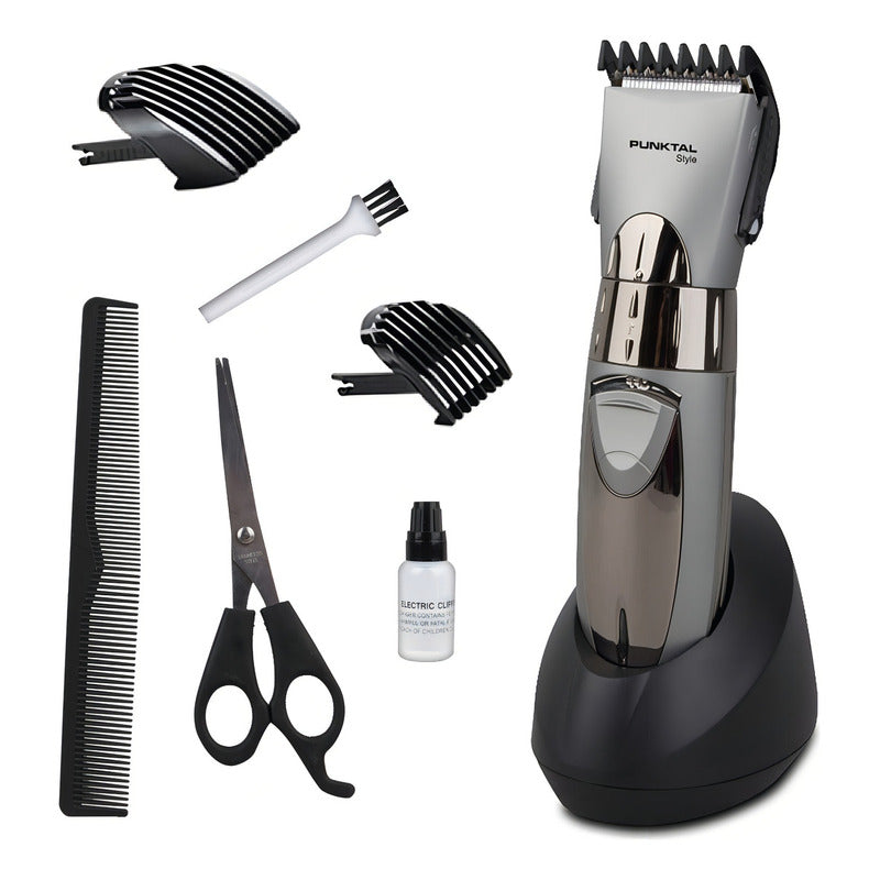 Corta Pelo Barba Recargable 6 Accesorios 10 Niveles Punktal Negro