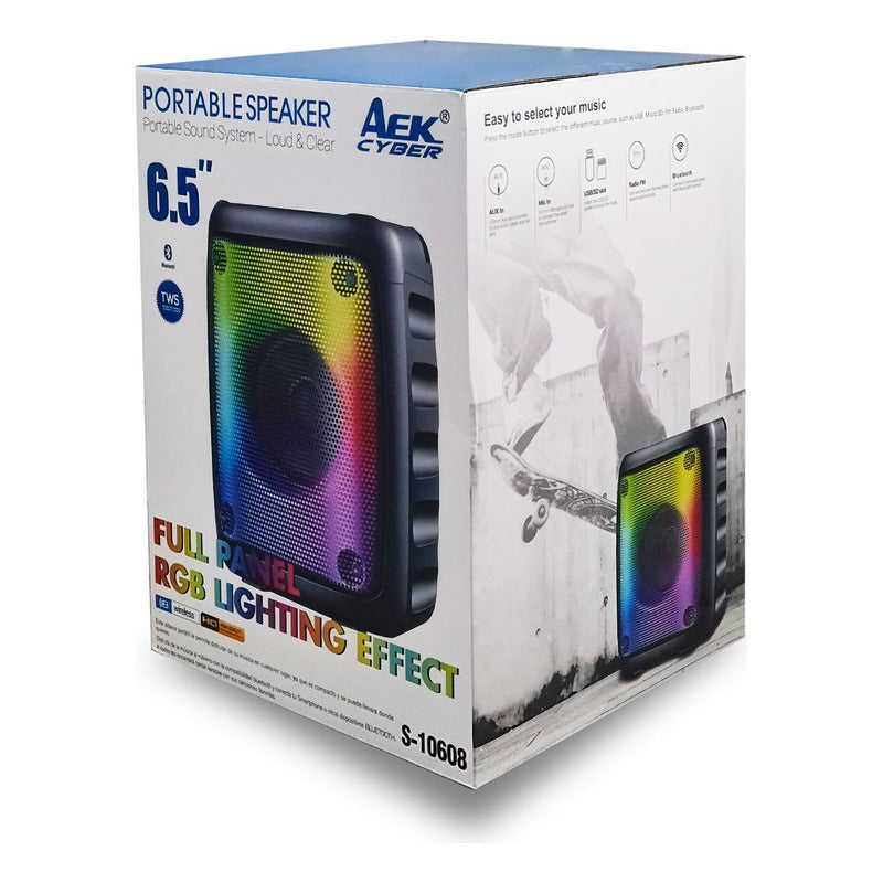 Parlante Portátil Bluetooth Aek S-10608 Fm Rgb Karaoke 20w Negro