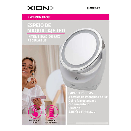 Espejo De Maquillaje Led Y Aumento Xion Xi-makeup2 Blanco