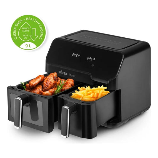 Freidora Ufesa De Aire Digital De Doble Cubeta Storm Negro