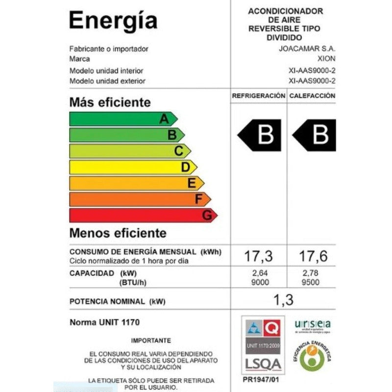 Aire Acondicionado Split On/of Xion 9000 Btu Blanco