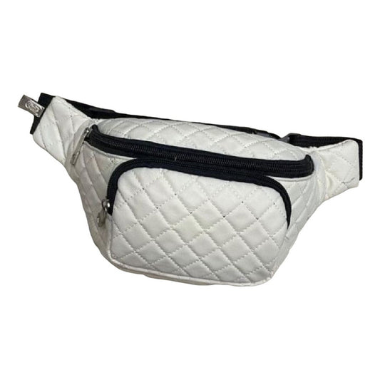 Riñonera Sport Con Cierres Correa Ajustable Porta Documentos Blanco Capitoneada