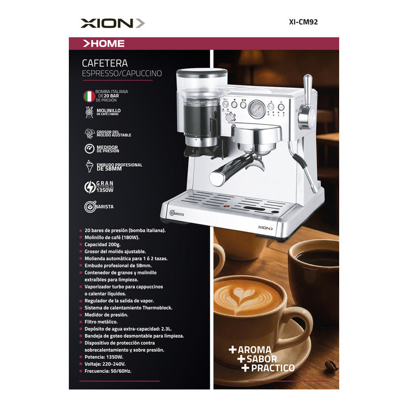 Cafetera Expresso Xion Cappuccino Barista Xi-cm92 Molinillo Gris
