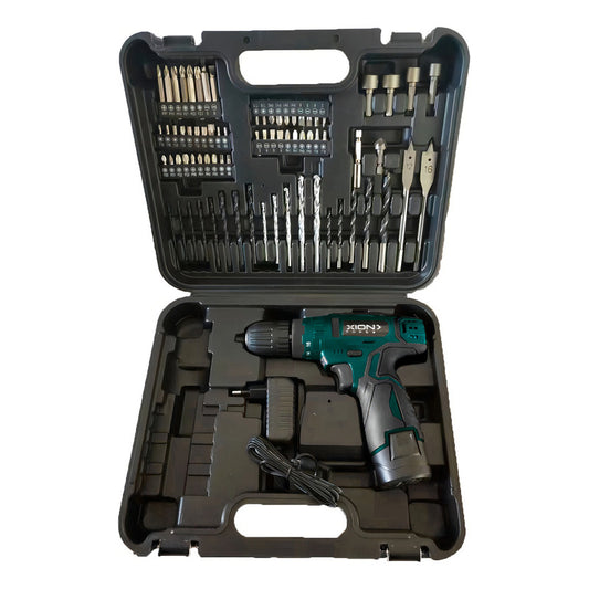 Kit Taladro Inalámbrico Recargable + 74 Accesorios Xion Verde Oscuro