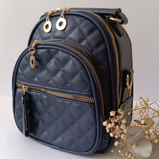 Mochila Cartera De Dama 2 En 1 Cuero Sintético Bolsos Mujer Azul Cuero Sintético