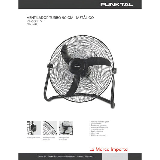 Ventilador Turbo Circulador Punktal Pk-5500 Vt 50 Cm Negro Negro Plástico 3