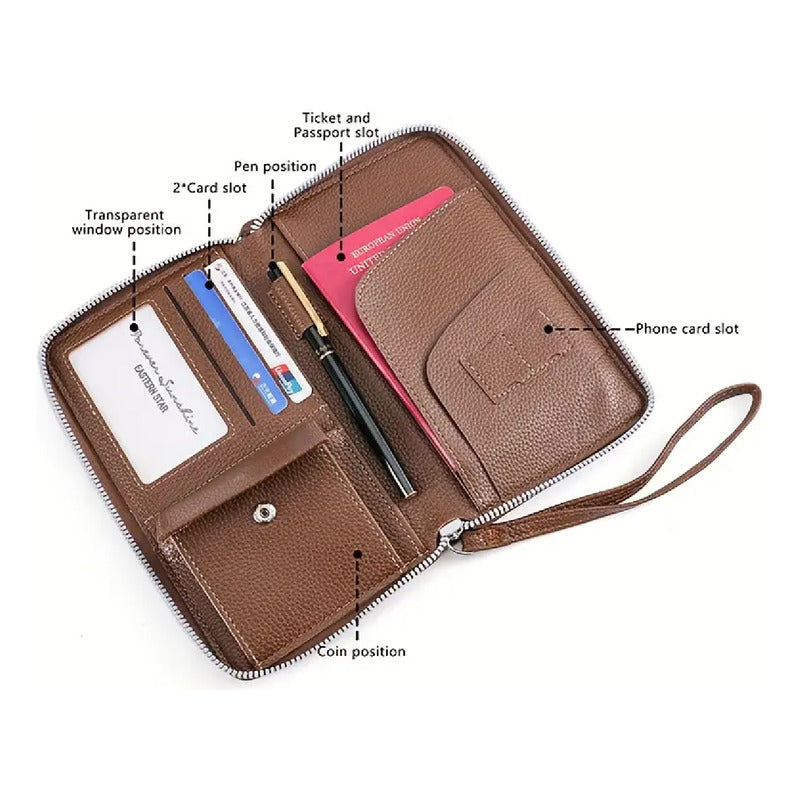 Porta Documentos Billetera Celeste Liso