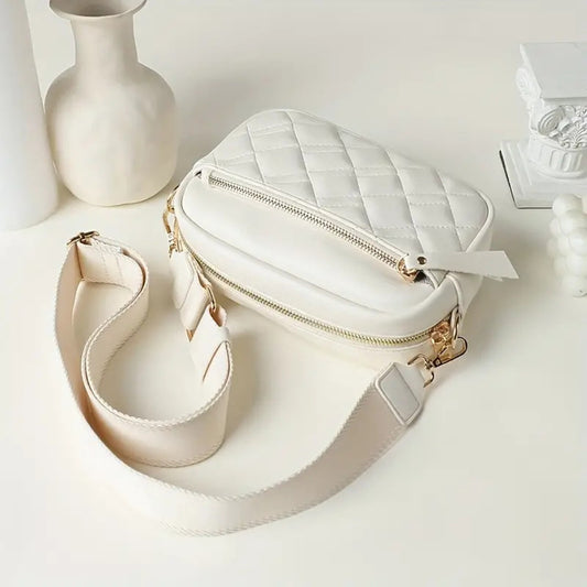 Cartera De Damas Bolso Para Mujer Bandolera Correa Ajustable Blanco Capitoneada