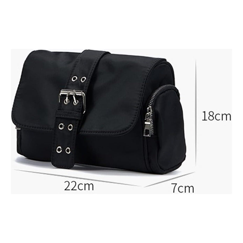 Cartera Bandolera Bolso Genérica Tela Impermeable Negra Negro (1)