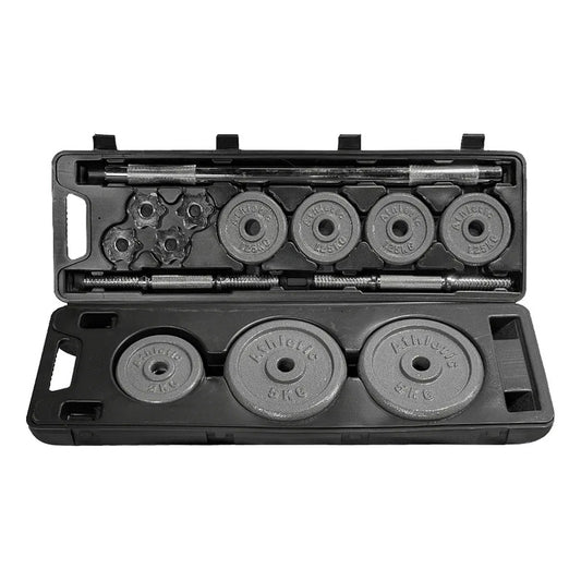 Set Mancuernas Y Barra Gris Con Valija Athletic 30 Kg