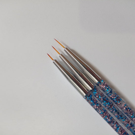 Pincel Liner Pack X3 Para Uñas Kit De 3 Pinceles Liner Azul