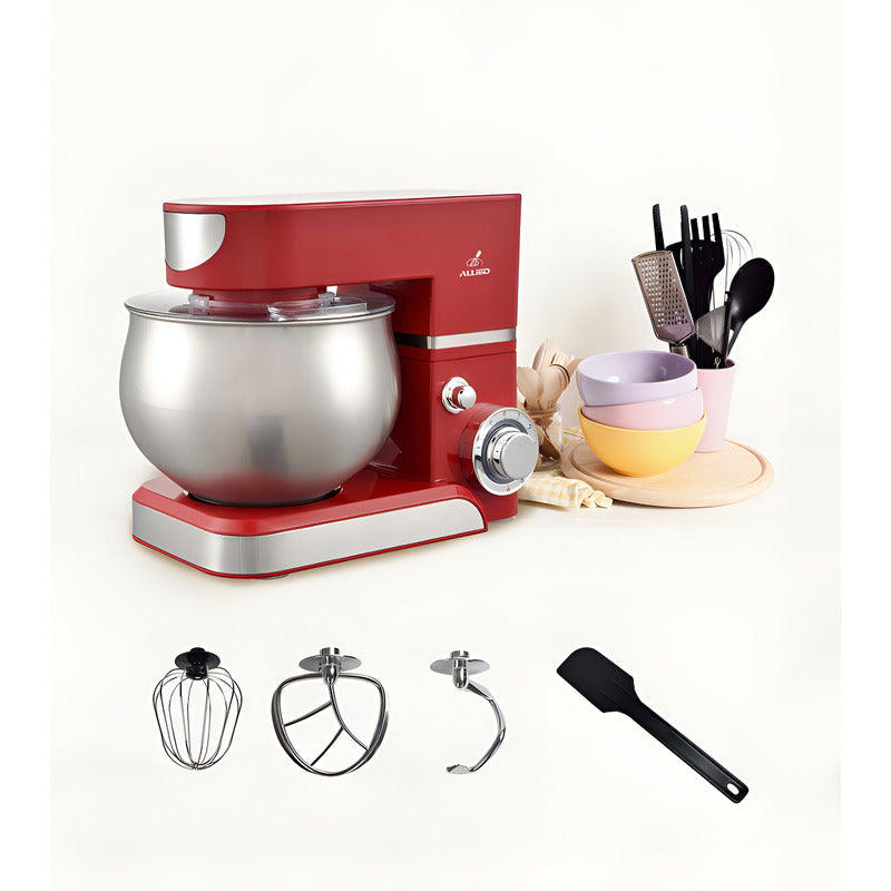 Batidora Planetaria Allied 1350 W Bowl Acero Inox. 5 Litros - Rojo - 6 Velocidades + Función Pulse