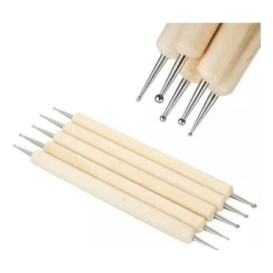 Dotting O Puntero Para Decorar Uñas Pack X5 Unidades Madera