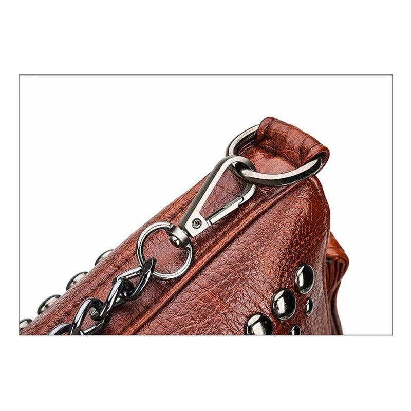 Cartera Bandolera Mujer Tachas Cuero Sintético Negra Chocolate