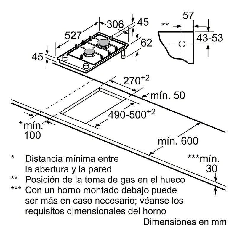 Anafe A Gas Bosch Prb3a6b70 30 Cm Negro