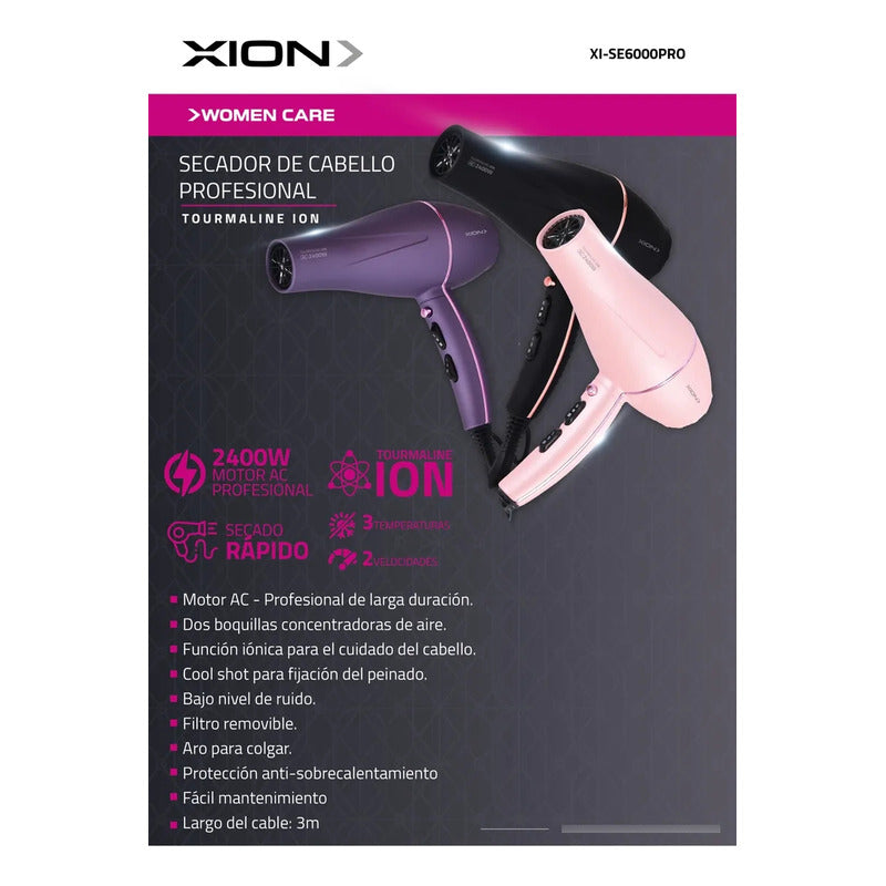 Secador De Pelo Xion Cabello Xi-se6000pro Profesional - Violeta