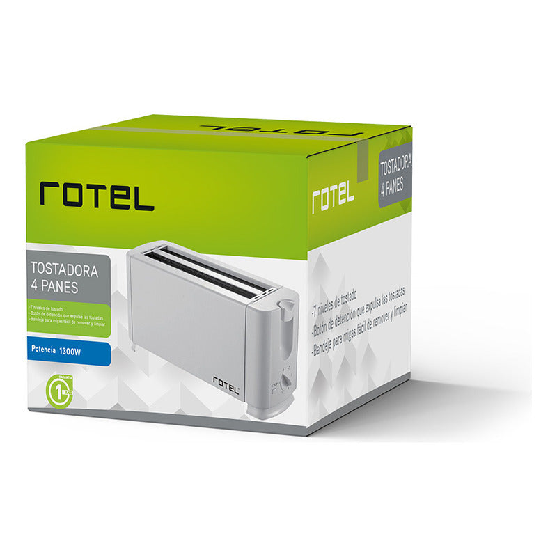 Tostadora Blanca 4 Panes Rotel 1300w -7 Niveles De Tostado - Blanco