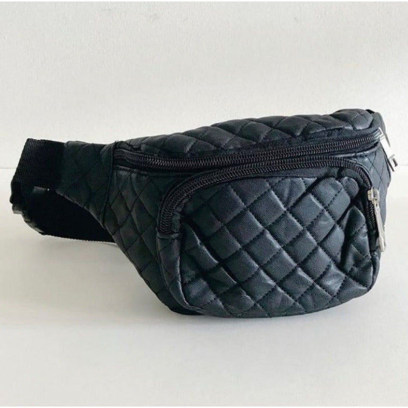 Riñonera Sport Con Cierres Correa Ajustable Porta Documentos Negro Capitoneada