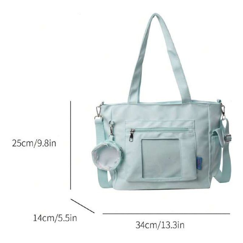 Bolso Plegable De Tela Impermeable Cartera Dama Con Bolsillo Celeste Lisa