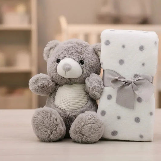 Oso Peluche + Manta De Apego Infantil Gris