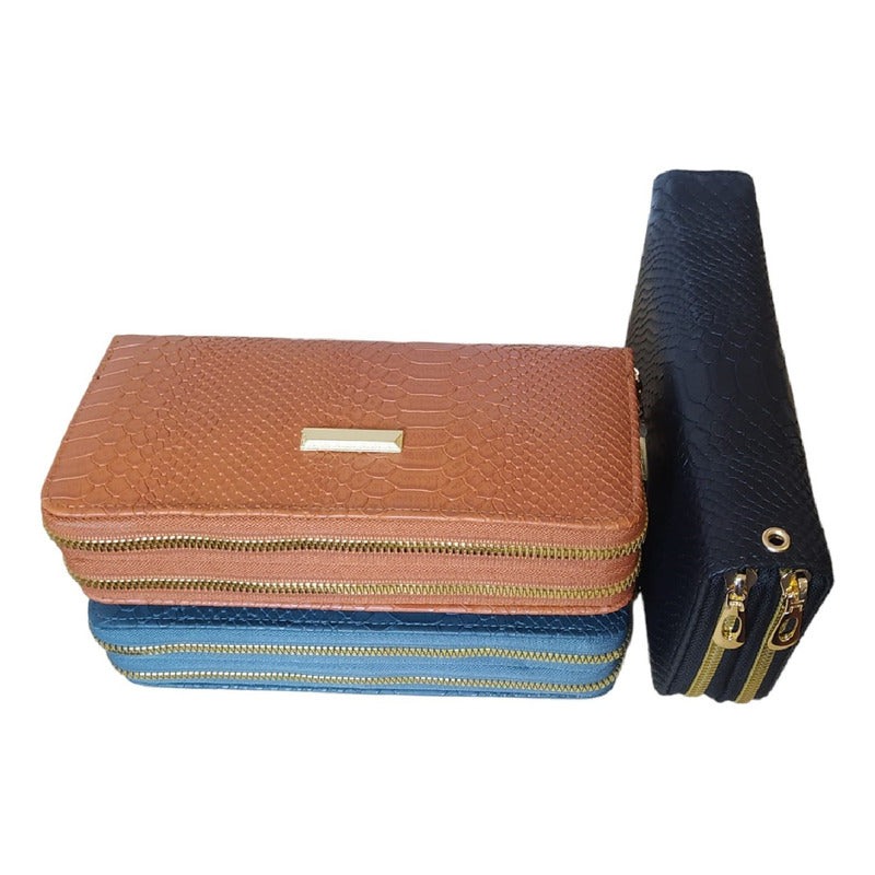 Billetera Doble Cierre De Dama Grande Espaciosa Con Monedero Marrón Claro