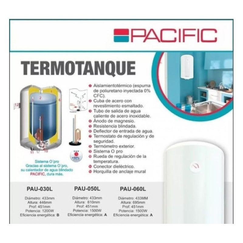 Calefon Termotanque 30 Litros Pacific Tanque De Acero Blanco