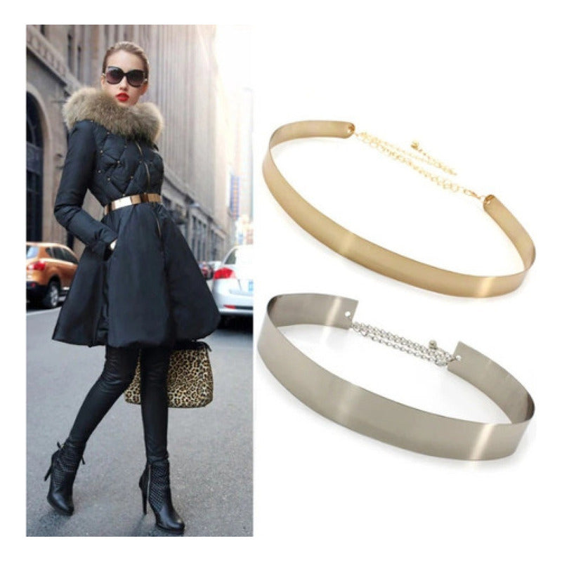 Cinto De Metal Para Dama Ancho 4 Cm Diseño Dorado Y Plateado Dorado Único