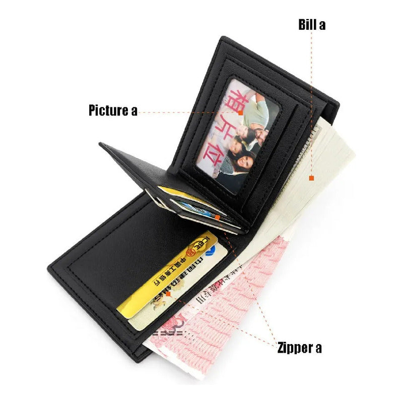 Billetera Para Hombre Con Monedero Sector Tarjeta De Cuerina Negro1.