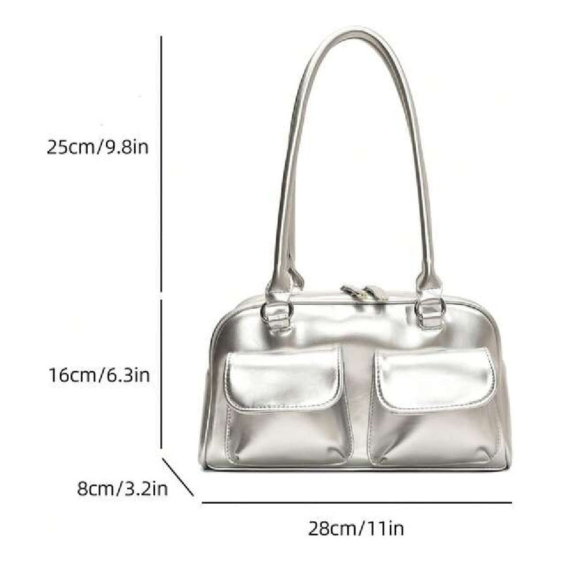 Cartera Bandolera Brillante Mujer Cuero Sintético Plateado