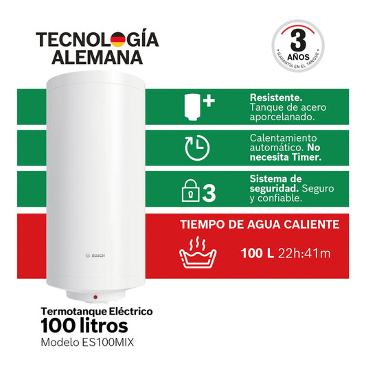 Calefon Termotanque Eléctrico Bosch 100 Litros Clase A - Blanco