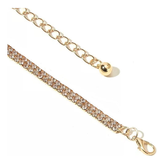 Cintos De Strass Doble Para Fiestas Con Cadenita Brillante Dorado Único