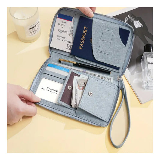 Porta Documentos Billetera Celeste Liso
