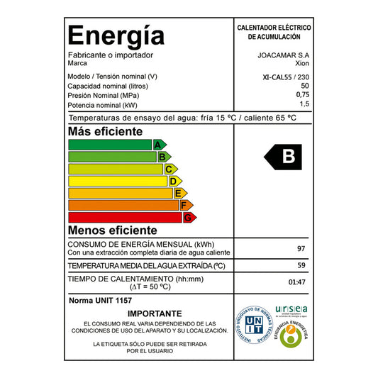 Calefón Termotanque Eléctrico 50 Litros Cal55 Tanque Acero Blanco