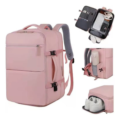 Mochila De Mujer Impermeable De Tela Nylon Cartera Para Dama Negro. Liso