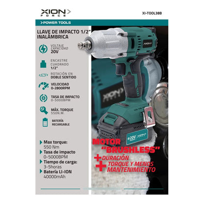 Taladro De Impacto A Bateria Brusheless Xion Xi-tool38b Azul Petróleo 50hz / 60hz