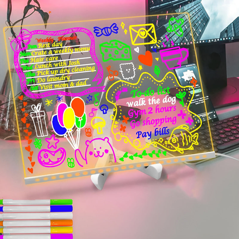 Pizarra Mágica Para Dibujar Didáctica Con Soporte Y Luz Led© - Blanco