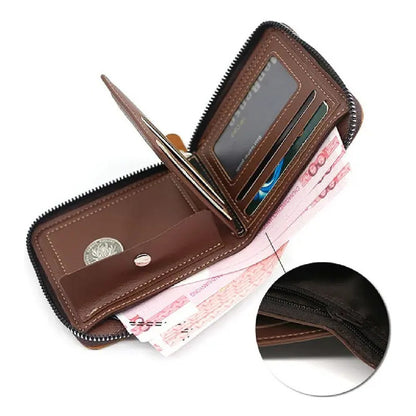 Billetera Para Hombre Con Cierre Sector Monedero De Cuerina - Marrón