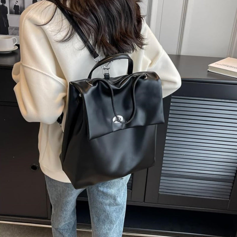 Mochila Urbana Genérica Cartera 2 En 1 Moda Cuerina Negro Liso