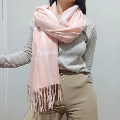 Pashmina Chalina Bufandas De Dama Afelpada Livianas Y Sauves - Rosa-blancos - Rayas