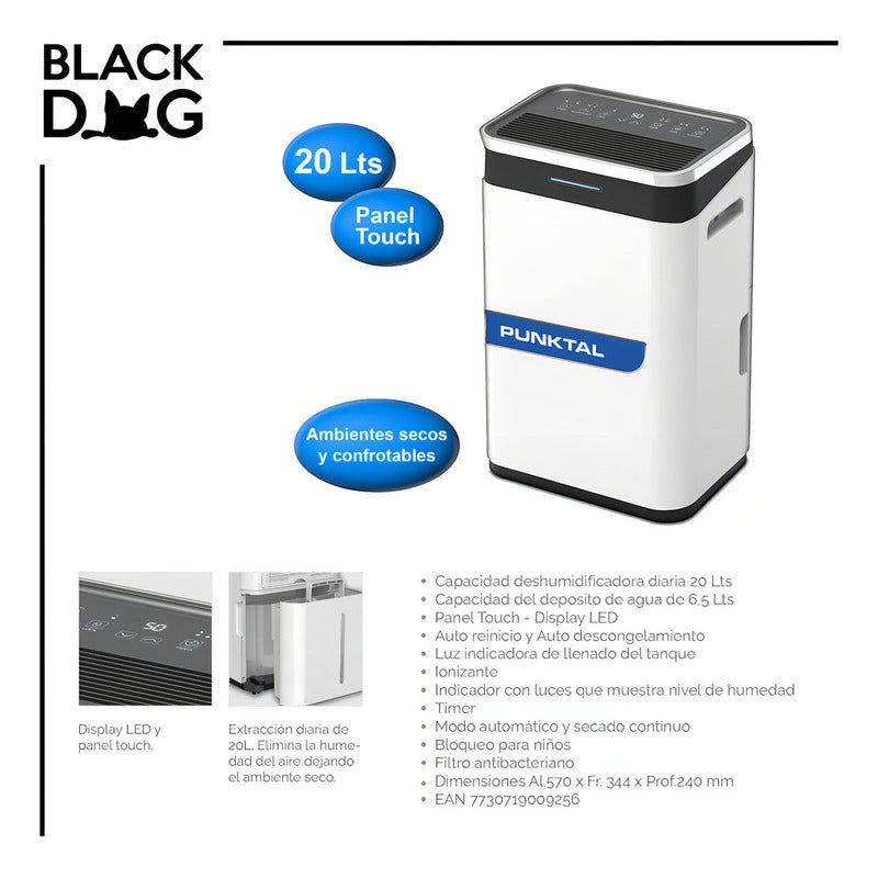 Deshumidificador Punktal 20 Lts Pk-1590 Dh Color Blanco