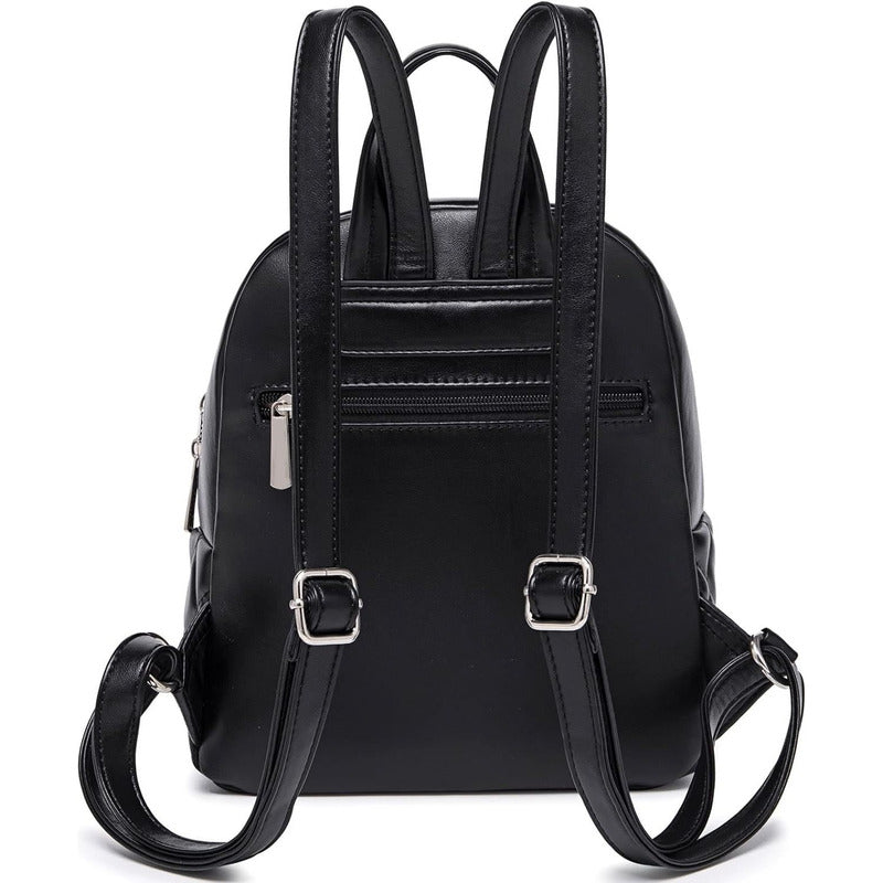 Mochila Para Dama De Cuero Sintético Bolsos Carteras Mujeres Negro Cuero Sintético