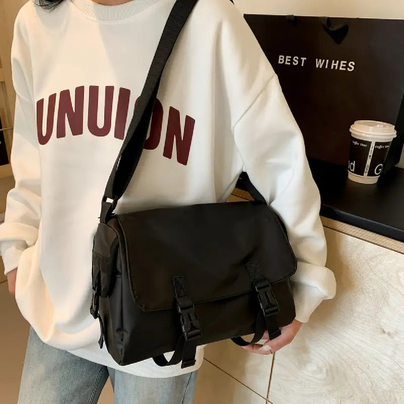 Bolso Plegable De Nylon Tela Impermeable Cartera De Hombro Negro Lisa