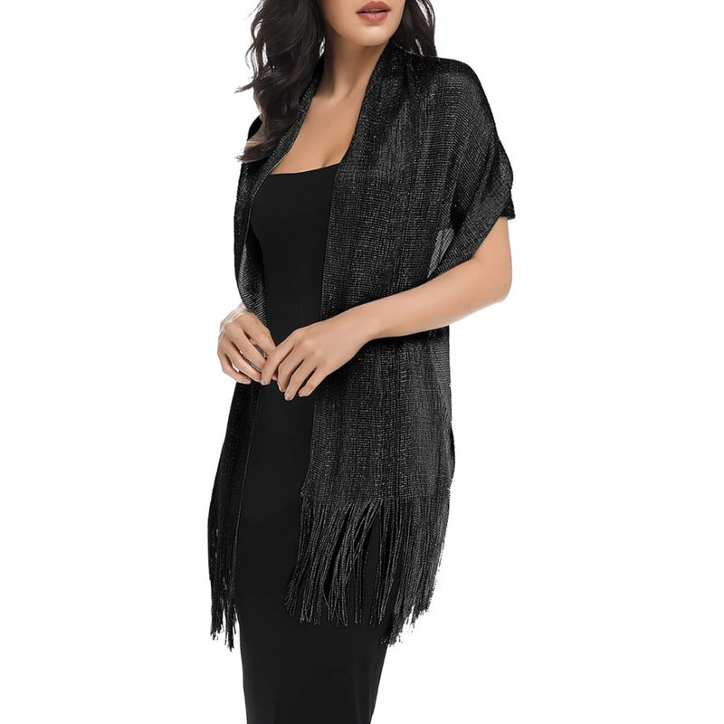 Chalinas De Fiesta Chal Fino Con Brillo En Varios Colores Negro Rayas