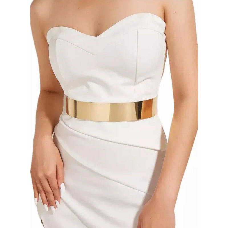 Cinto De Metal Para Dama Ancho 4 Cm Diseño Dorado Y Plateado Dorado Único