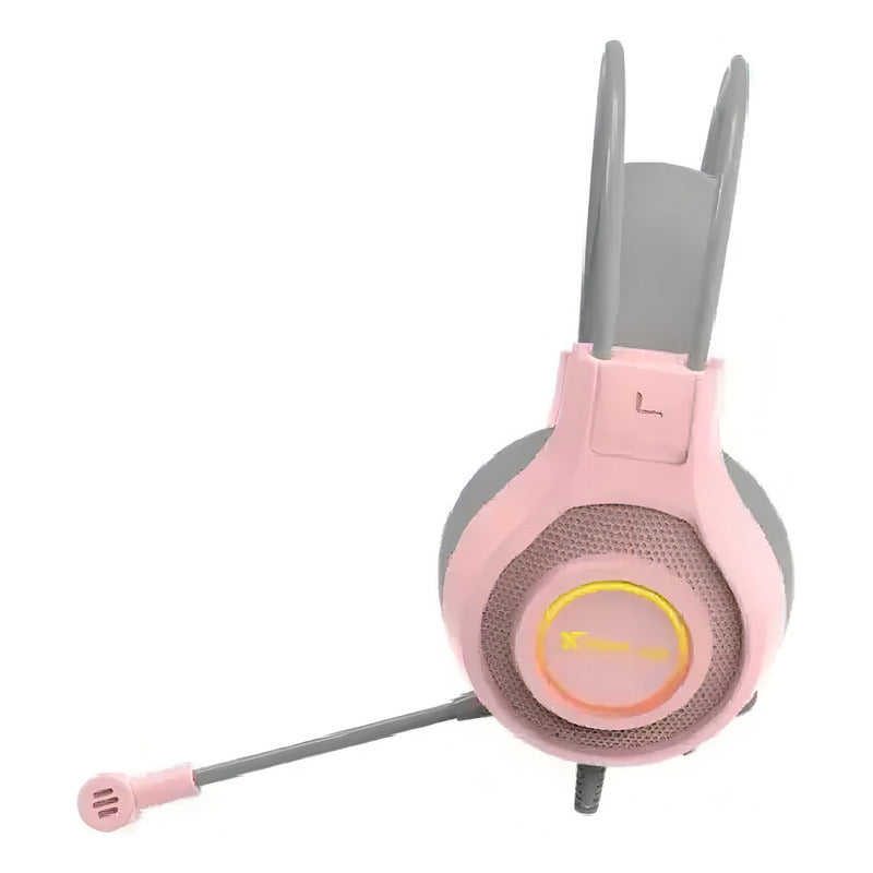 Vincha Con Luz Rgb Auricular Gamer Con Cable Xtrike Rosado - Rosa