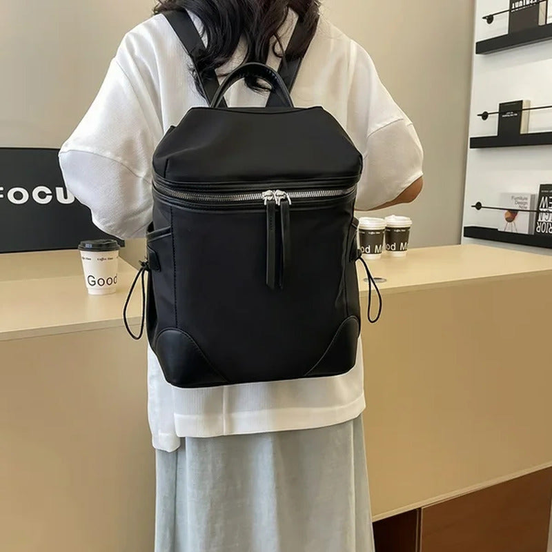 Mochila Para Mujer Impermeable De Tela Nylon Cartera De Dama Negro (1)