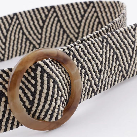 Cinto Cinturón De Tela Elastizado Yute Varios Diseñenos Blanco Y Negro Único