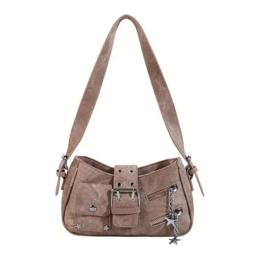 Cartera Bandolera De Tela Para Mujer Correa  De Hombro Caqui Lisa