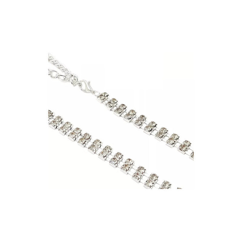 Cintos De Strass Doble Para Fiestas Con Cadenita Brillante - Plateado - Único